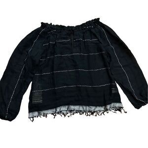 Lemlem Tikuri Blouse Cotton Gauze Fringed Hem Black,‎ White, Silver Size S - NWT